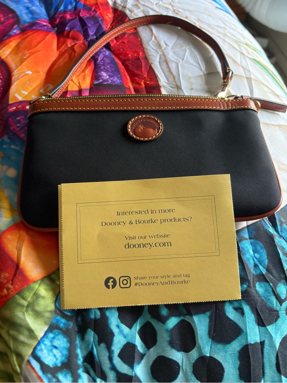 Dooney & Bourke Black Nylon Wristlet with Brown Leather Trim - Picture 5 of 5